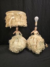 Pair Of Cahlkware Lady Lamps