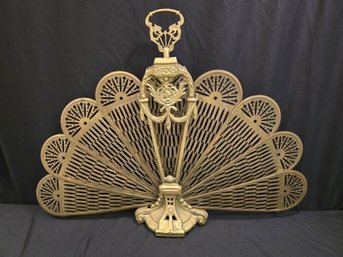 Vintage Victorian Folding Brass Peacock Fireplace Screen