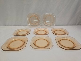 (8) Amber Depression Glass Plates
