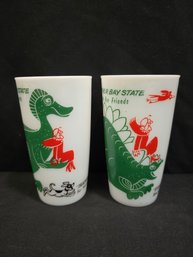 (2) Sinclair Gas & Oil Milkglass Old Mother Baystate Advertising Glasses