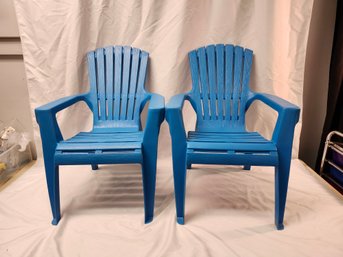 2 Child Sized Plastic Outdoor Adirondack Style Chairs