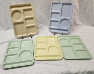 5 Vintage Plastic School Style Lunch Tray's Assorted Colors