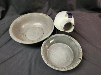 2 Vintage Wash Pans And An Antique Urinal