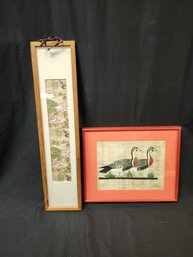 Egyptian Duck Ink On Papyrus & Asian Embroidery On Silk