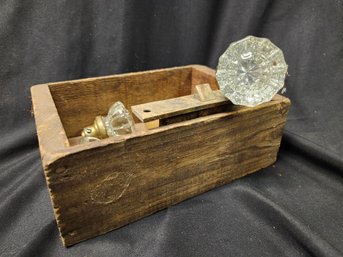 Wooden Box Of Brass And Glass Vintage Door Hardware