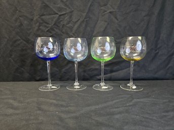 Hand Blown Glass Set Of 4 Colored Wine Glasses