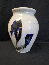 Ceramic Pottery Vase Blue And Green Design On White