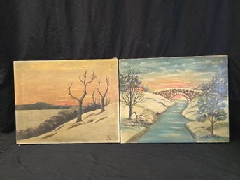 Pair Of Vintage Painting On Canvas Signed J Marshall