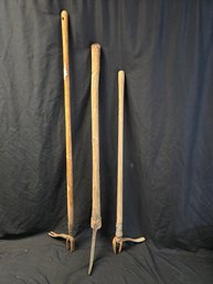 2 Antique Weed Pullers And Antique Bush Axe