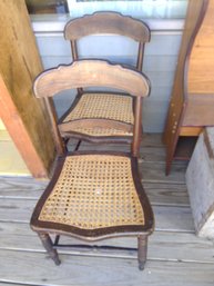 Pair Of Wooden Chairs With Cane Woven Seats