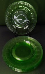 Set Of 6 8.8' Green Uranium Depression Glass Luncheon Plates - Unmarked