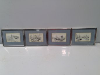 VINTAGE New England Jas F Murray 4 Print? Set Of Pencil Art With Signatures