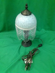 Vintage Frosted Glass Fringe Dome Beaded Shade Victorian Boudoir Accent Lamp