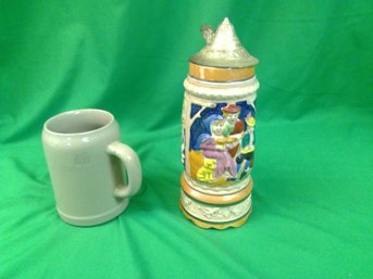 Stein With Musicians Houses With Lid And Vintage Ceramic Mug Beer Stien