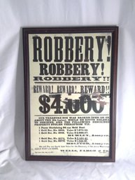 Framed Robbery Poster - Wells Fargo 1871 Robbery