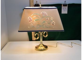 Colored Hand Cut Shade On Brass Lamp