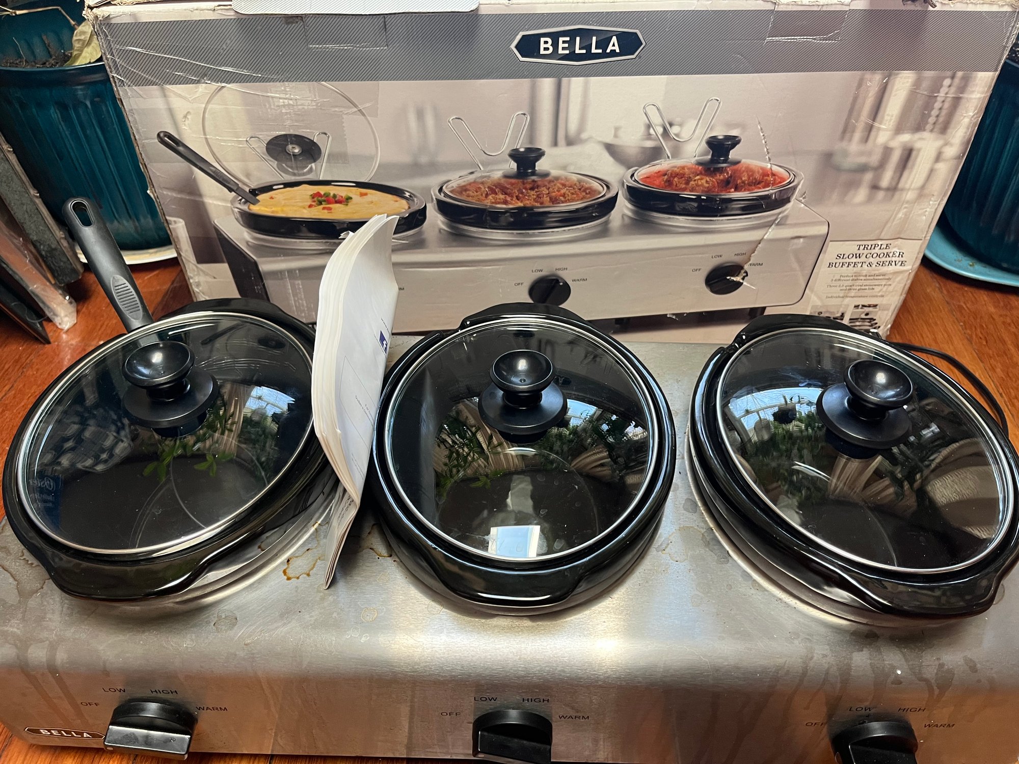 Bella Triple Slow Cooker Buffet And Serve 13394