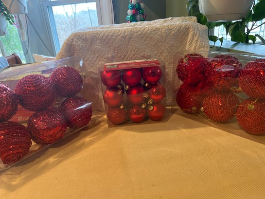 Lot Of Red Christmas Ball 12 Large And 18 Small Glass Balls