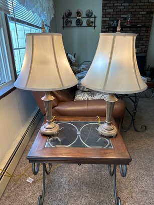 Pair Of 29 Inch Traditional Antique Style Bedside Side Table Lamps