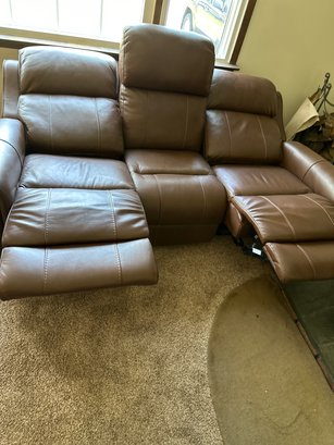 Raymour & Flanigan 80 Inch Dual Reclining Sofa Brown Faux Leather