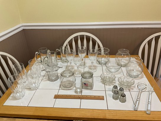 Table Lot Vintage Crystal And Clear Glass Wine Glasses And Vintage Glass Stirrers