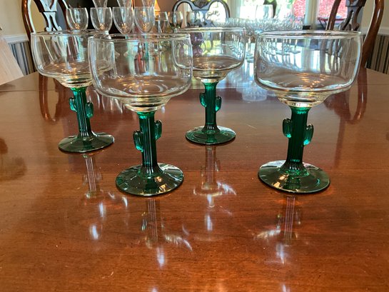 Set Of 4 Cactus Stem 14oz Coupe Glasses - Cactus Glass Drinkware - Margarita Glass - Western - Margarita Glass