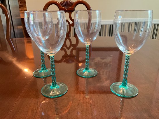 Aqua Stem Glass Wine Glasses Set Of 4 Dining Drinkware Stemware Entertaining