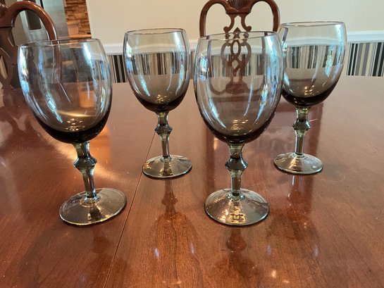 4  Vintage Smoke Glass Wine Glasses