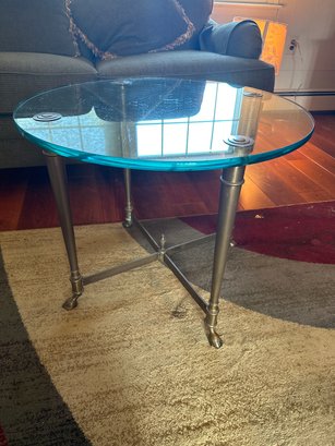 26 Inch Brass Hoofed Feet End Table Round End Table Glass And Brass