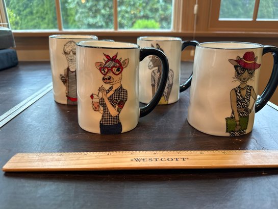 Set Of 4 Signature Housewares Hipster Animal Coffee Mugs