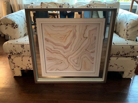 Large Pretty Marble  Print With Mirror And Wood Frame Wall Art
