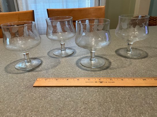 4 Vintage Etched Stemmed Drink Glasses, Shrimp Cocktail Glasses