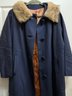 Vintage Navy Fur Collar Silk Lined Ladies Cashmere Coat 1950s Looks To Be A Size Small/Medium