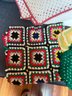 Vintage Crocheted Granny Square Blankets Couch Cover Placemats Pot Holders Lot