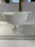 Westmoreland Milk Glass Pedestal Double Handled Bowl Diamond Point Sawtooth Rim