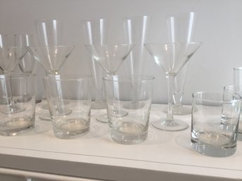 Large Lot Of Barware Glassware Glasses Martini Pilsner Champagne Rocks Old Fashioned