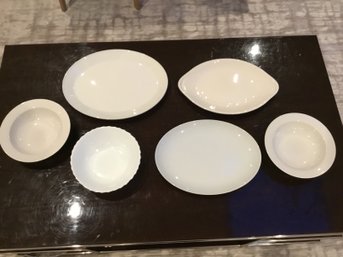 Lot Of Solid White Serving Trays And Bowls