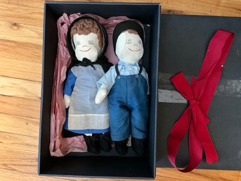 Vintage Amish Boy And Girl Rag Dolls  Primitive Hand Made Cloth Dolls