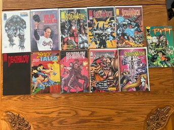 Lot Of 11 Vintage Comic Books, Nolan Ryan, Storm Watch Pitt Death,blow, Spicy Tales Shadow Hawk