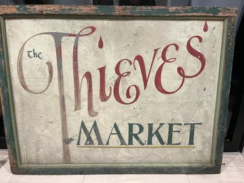 Vintage Huge 48x36 Inch Thieves Market Metal With Wood Frame Sign