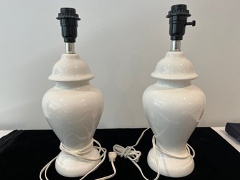 Set Of 2 White 16 Inch Ginger Jar Table Lamps No Shades