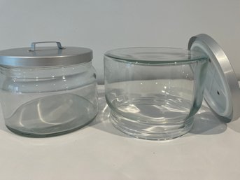 Set Of 2 Ikea Burken Glass Jars 15234 With Silver Lids Excellent