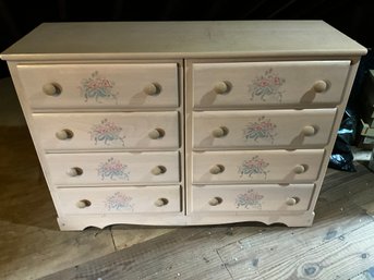 Pretty Solid Wood 8 Drawer Dresser With Hand Stenciled Flowers Bedroom