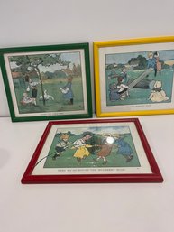 THREE 10.5x12.5 FRAMED PAGES FROM TINY TOTS PICTURE BOOK ONE CRACKED