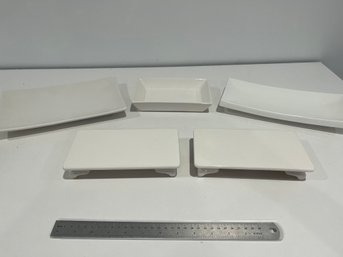 Lot Of 5 White Serving Trays 7.5 8 And 11 Inches See Photos