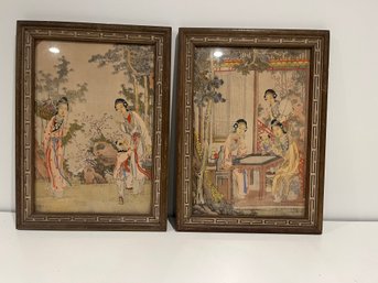 Vintage Pair Of Asian Prints 13.5x18.5 Inches Framed See Photos