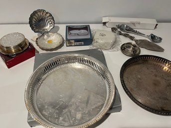 Vintage Silver Plate Lot Serving Trays Coasters See Photos