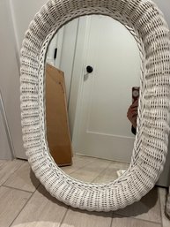 Set Of 2 White Wicker Bedroom Bathroom Entryway Mirrors 18x28 Inch Oval And 19x24 Rectangle