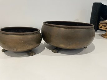 Set Of 2 Antique Imperial Russian Brass Samovar Bowl  Pot S.K. Ivanov