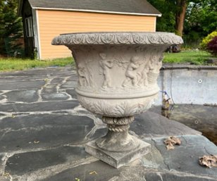 Beautiful Vintage Large Concrete Cherub Urn Planter 32 X 31 Inch